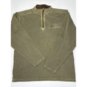 Bob Timberlake Mens Pullover Sweatshirt Khaki Green Quarter Zip Large
